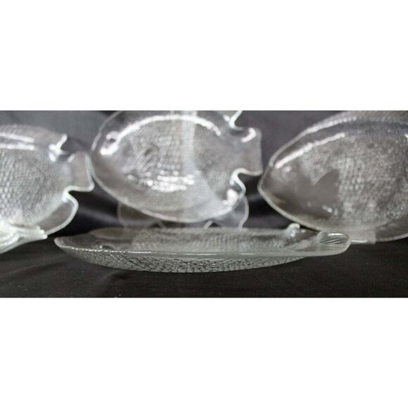 Fish Plates and Serving Platter Set of 6 Pasabahce Turkish Glass Marine Nautical - Picture 12 of 12